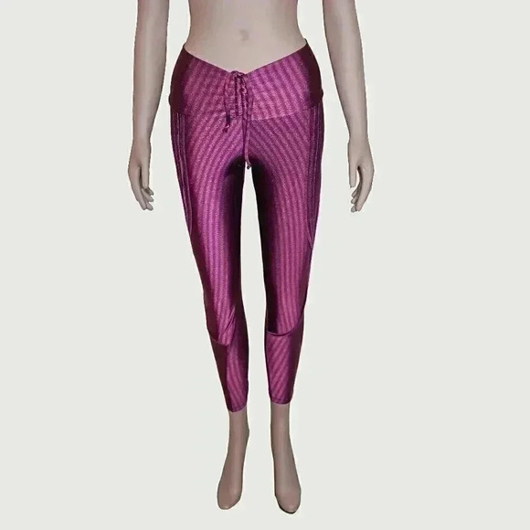 Fitness Rio Purple Stripped Lace Up Athletic Stretchy Leggings Small Workout - Picture 1 of 6